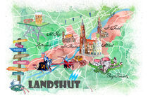 Landshut Bayern Illustrierte Karte mit Hauptstraßen Sehenswürdigkeiten und Highlights by M.  Bleichner