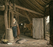Barn Interior with a Maid Churning Butter  by Govert Dircksz. Camphuysen