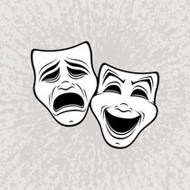 Comedy And Tragedy Theater Masks Black Line by John Schwegel