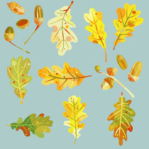 Oak Leaves and Acorns Blue by Nic Squirrell