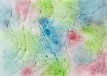 Aquarell mit Farbklecksen, Farbspritzern und Streifen in Rot, Grün und Blau by Heike Rau