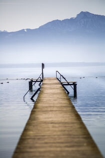 View of boat pier with the Alps in the background von Jesus Fernandez