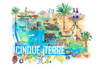 Cinque Terre Italien Illustrierte Mittelmeer-Reisekarte mit Highlights der Ligurischen Küste by M.  Bleichner