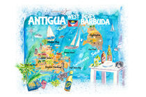 Antigua Barbuda Antillen Illustrierte Karibik Reisekarte mit Highlights der Westindischen Inseln Traum by M.  Bleichner