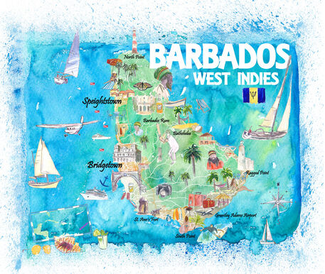 Barbados-illustrated-travel-map-with-roadss