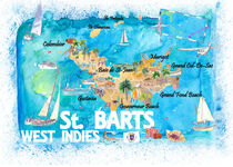 St. Barts Antillen Illustrierte Karibik Reisekarte mit Highlights der Westindischen Inseln Traum von M.  Bleichner