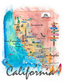 Kalifornien Illustrierte Karte mit touristischen Highlights und Straßen 2nd Edition by M.  Bleichner