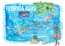Florida Keys Key West Marathon Key Largo Illustrated Travel Poster Favorite Map 2nd Signpost Edition von M.  Bleichner