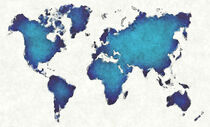 World map with drawn lines and blue watercolor by Ingo Menhard