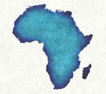 Africa map with drawn lines and blue watercolor illustration by Ingo Menhard