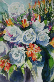 Farbkleckse bei den weissen Rosen by Sonja Jannichsen