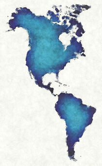 America map with drawn lines and blue watercolor illustration by Ingo Menhard
