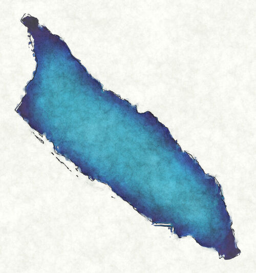 Aruba-map-with-drawn-lines-and-blue-watercolor-illustration