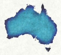 Australia map with drawn lines and blue watercolor illustration von Ingo Menhard