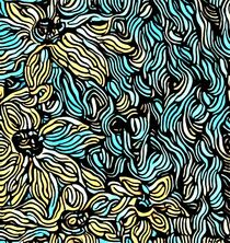 Wavy Yellow Flowers on Turquoise by eloiseart