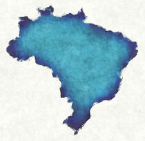 Brazil map with drawn lines and blue watercolor illustration von Ingo Menhard