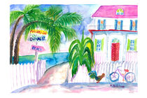 Key West Pink House und Wegweiser mit Fahrrad by M.  Bleichner