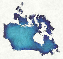 Canada map with drawn lines and blue watercolor illustration by Ingo Menhard