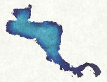 Central America map with drawn lines and blue watercolor illustration by Ingo Menhard