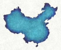 China map with drawn lines and blue watercolor illustration by Ingo Menhard