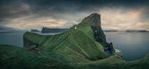 Panorama at Kalsoy lighthouse with steep cliffs during sunset, Faroe Islands by Bastian Linder
