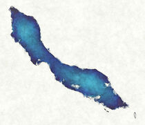 Curacao map with drawn lines and blue watercolor illustration by Ingo Menhard