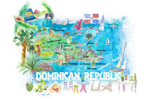 Dominikanische Republik Illustrierte Reisekarte mit Straßen und Highlights von M.  Bleichner