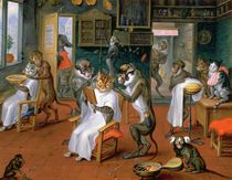 Barber's shop with Monkeys and Cats  by Abraham Teniers
