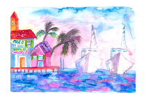 Key West Florida Pier mit farbigen Booten by M.  Bleichner