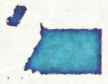 Equatorial Guinea map with drawn lines and blue watercolor illustration by Ingo Menhard