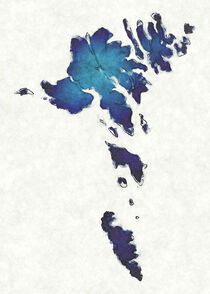Faroe Islands map with drawn lines and blue watercolor illustration by Ingo Menhard