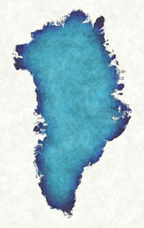 Greenland map with drawn lines and blue watercolor illustration von Ingo Menhard