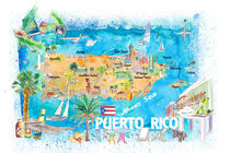 Puerto Rico Inseln Illustrierte Reisekarte mit Straßen und Highlights von M.  Bleichner