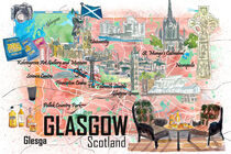 Glasgow Schottland Illustrierte Reisekarte mit Straßen und Highlights by M.  Bleichner