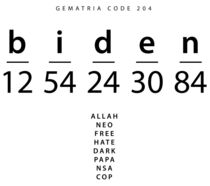 Biden word code in the English Gematria  by Ingo Menhard