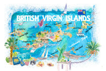 Britische Jungferninseln Illustrierte Reisekarte mit Straßen und Highlights by M.  Bleichner