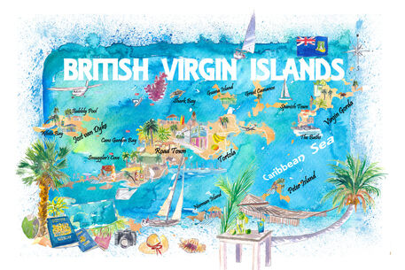 British-virgin-islands-illustrated-travel-map-with-roads-and-highlightss