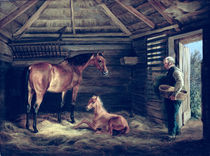 English Mare With Her Foals by Albrecht Adam