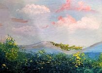 Pink Clouds Mountains and Trees by eloiseart