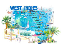 Westindische Inseln Illustrierte Reisekarte mit Leeward und Windward Antillen by M.  Bleichner