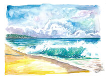 Seven Mile Beach Grand Cayman mit türkisfarbenen Wellen von M.  Bleichner
