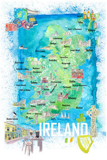 Irland Illustrierte Reisekarte mit Straßen und Highlights by M.  Bleichner