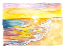 Goldene karibische Sonne beim Baden im Meer by M.  Bleichner