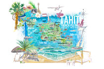 Tahiti Illustrierte Reisekarte mit Straßen und Highlights von M.  Bleichner