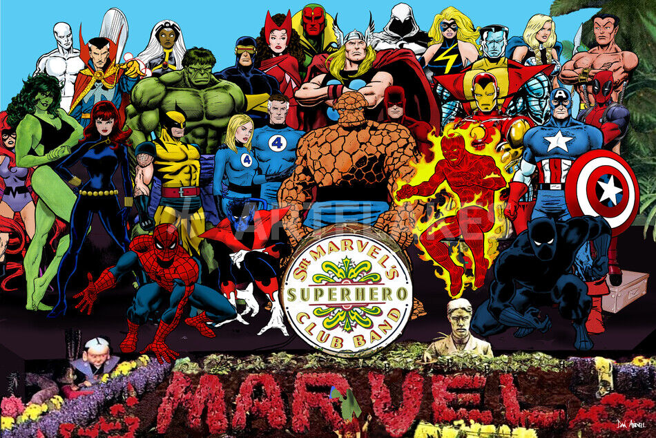 Sgt Marvel's Superhero Club Band w Black Panther Iron Man Spider-Man  Wolverine Deadpool Hulk and More!