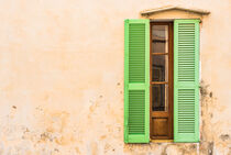 Mediterranean green window shutters and wall background von Alex Winter