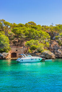Mallorca, view of luxury yacht in idyllic bay coast, Spain, Mediterranean Sea by Alex Winter