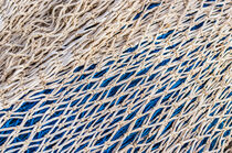 Fish net, close-up of maritime pattern texture in gray and blue  by Alex Winter