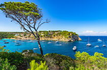 Majorca, island landscape, beautiful bay with boats of Portals Vells, Mediterranean Sea Spain by Alex Winter