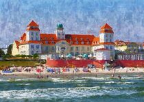 Ostseebad Binz auf Ostseeinsel Rügen. Strand mit Bäderarchitektur. Gemalt. von havelmomente